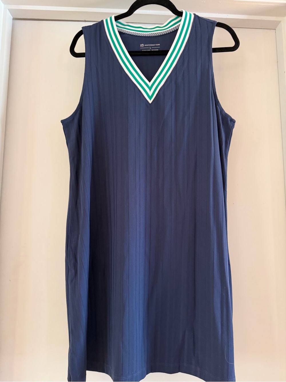 Southern Tide Navy Performance Shift Dress L Green Trim